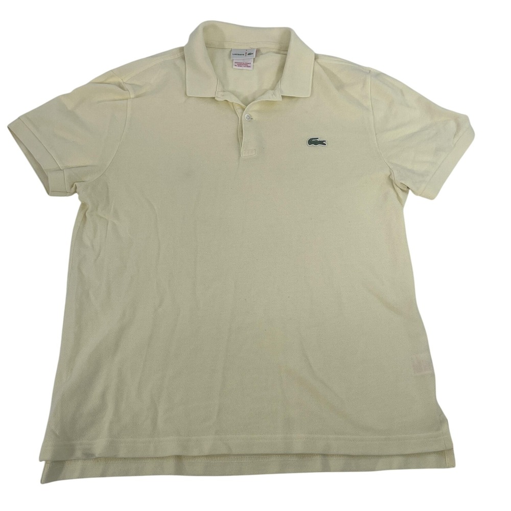 Lacoste Polo Shirt Mens Large Yellow Pique Cotton Croc Logo Short Sleeve - Picture 2 of 13